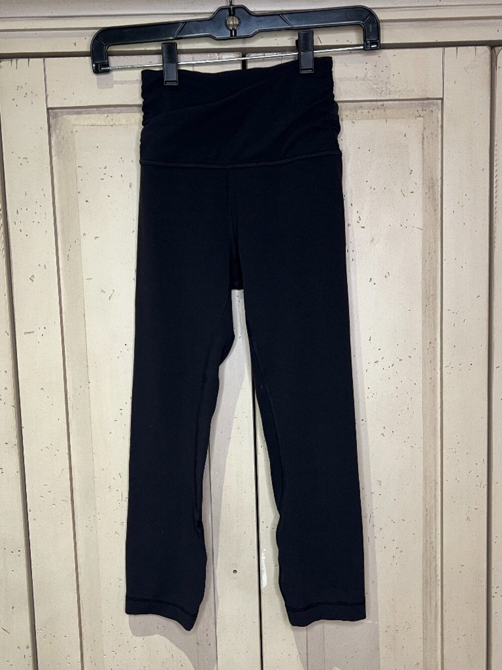 lululemon Crossover Waistband Ruched High Rise Black Crop Leggings Size 0